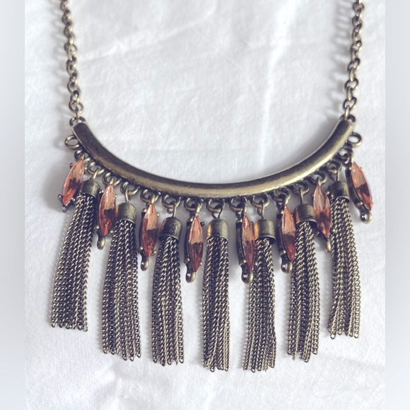 Two Statement Necklaces, Both Unmarked, Retro Costume Jewelry, 1 Gold & 1 Bronze - Picture 4 of 16